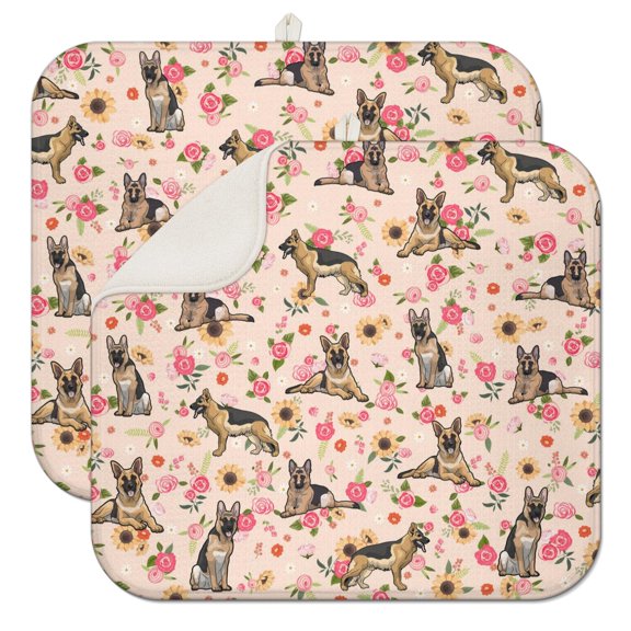 2pcs Pet Lovers Kitchen Mat Quick Dry Microfiber Non-Slip Drying Pad for Dishes and Glassware