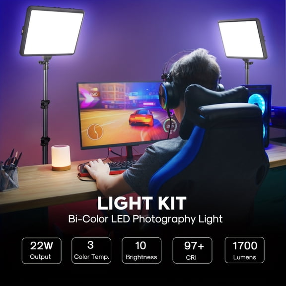 2pcs Photography Lighting Kit, General  22W LED Video Light Kit, 2900-7000K Studio Light with Tripod Stand, 73" Stream Light for Video Recording
