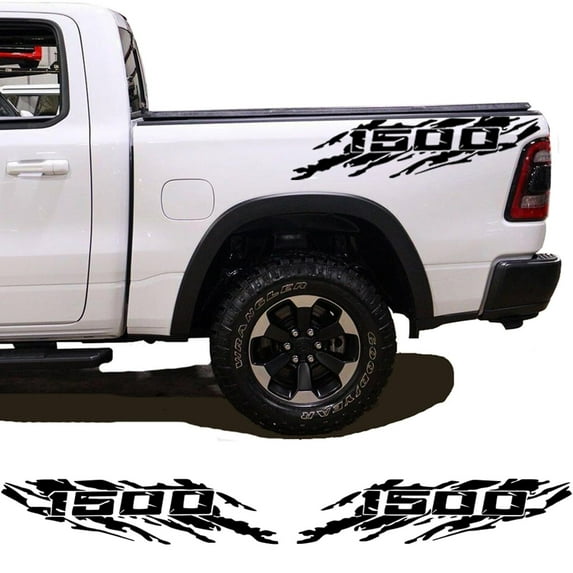 2pcs Pickup Bed Side Speckled Ink Decals Waterproof Graphics Vinyl Car Sticker for Dodge Ram 1500 (Black)