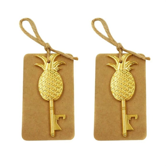 2pcs Pineapple Key Shape Bottle Openers Multipurpose Alloy Opener With Hemp Rope And Hanging For Wedding Birthday Hawaii Party