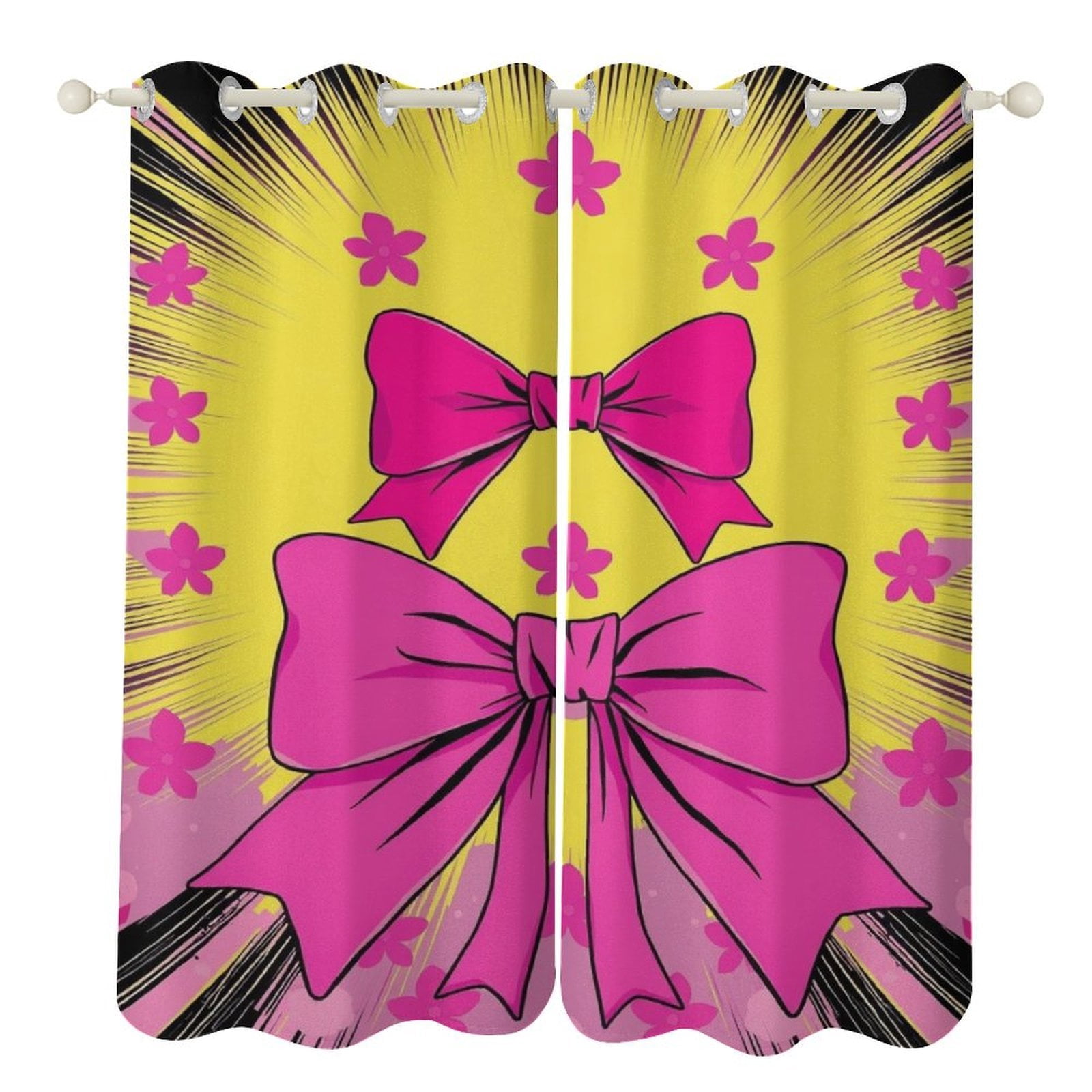2pcs Pink Ribbon Explosion Curtains For Living Room Grommet Top Window ...