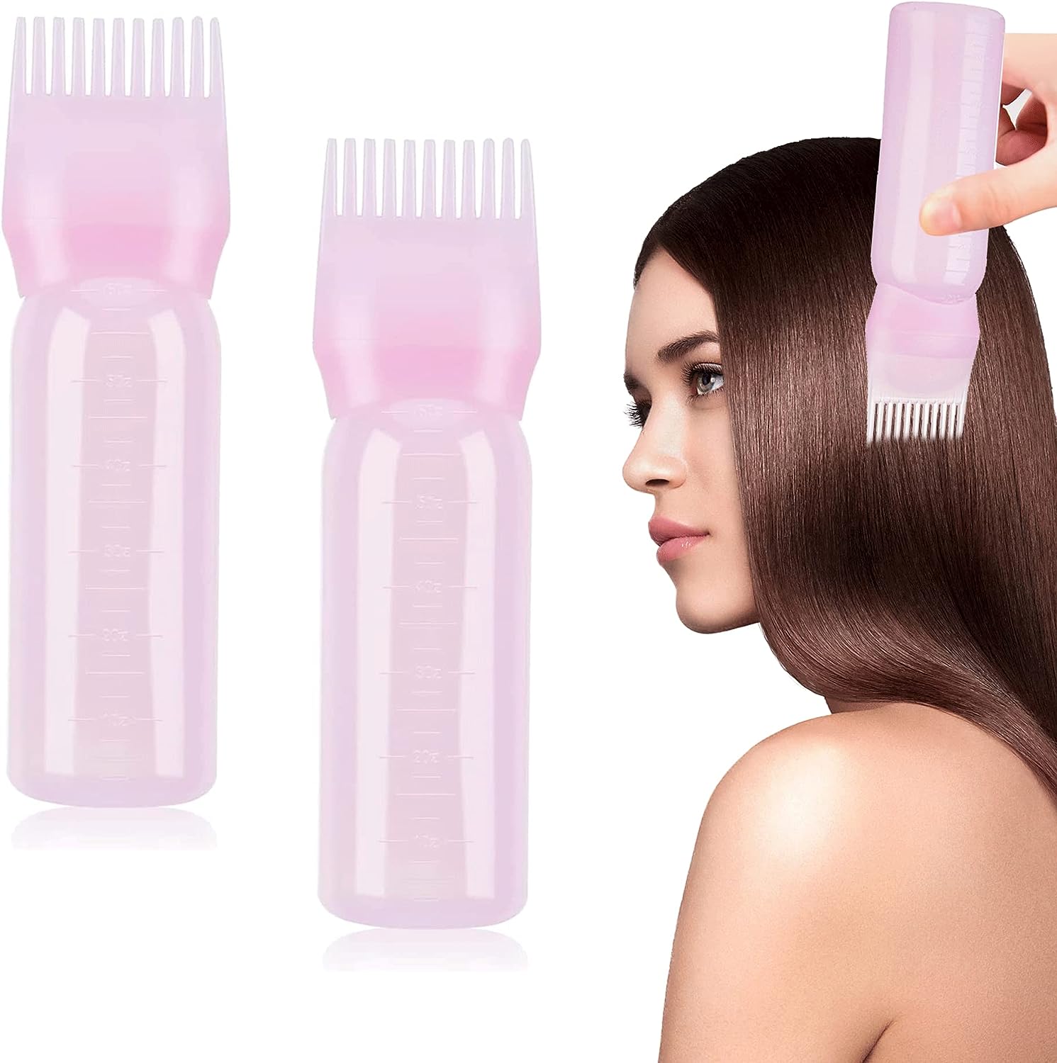 2pcs Pink Root Comb Applicator Bottle,Oil Applicator Bottle For Hair