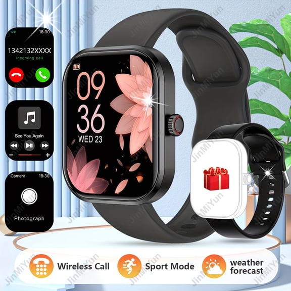 2pcs Pink Sports Smartwatch, 2.01" Full Touch Screen, BT Call & Alerts, Android & iPhone Compatible, Gift