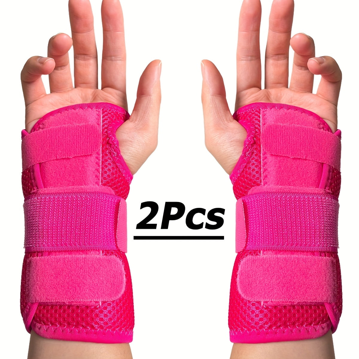 2pcs Pink Sports Wrist Supports with Adjustable Straps, Breathable Mesh ...