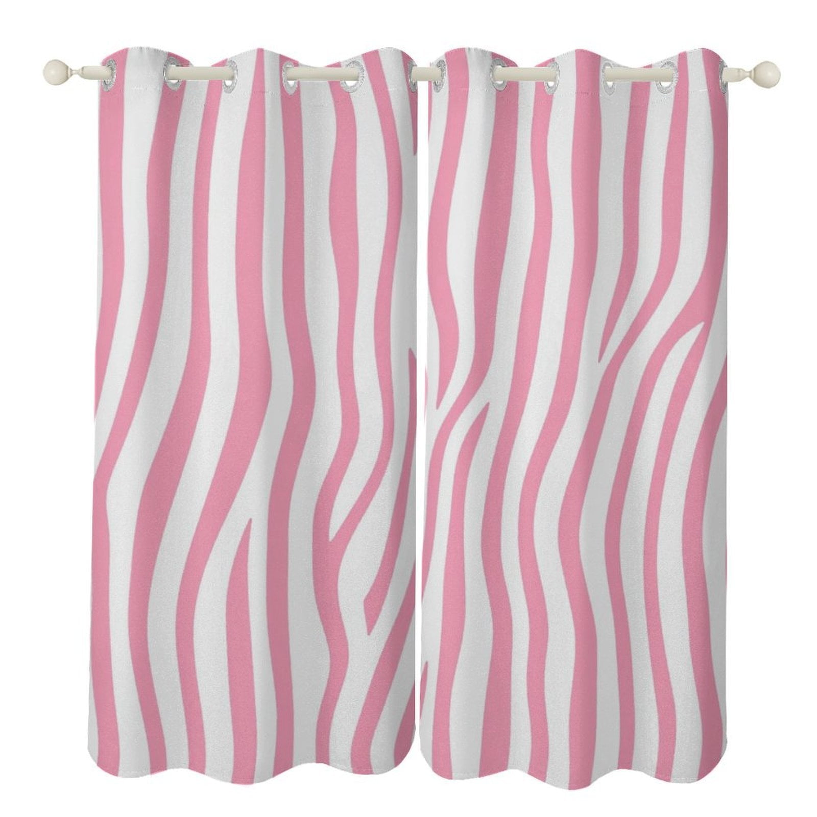 2pcs Pink Zebra Stripes Curtains For Living Room Grommet Top Window