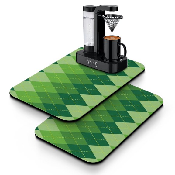 2pcs Plaid Checkered Coffee Bar Mats 4-Layer Absorbent Design, Multi-Functional Drying Mat for Kitchen