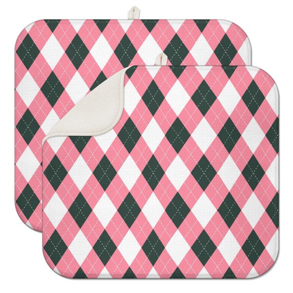 2pcs Plaid Checkered Dish Drying Mat Quick Dry Microfiber Kitchen Countertop Pad 3-Layer Thick Washable Reusable Sink Mat