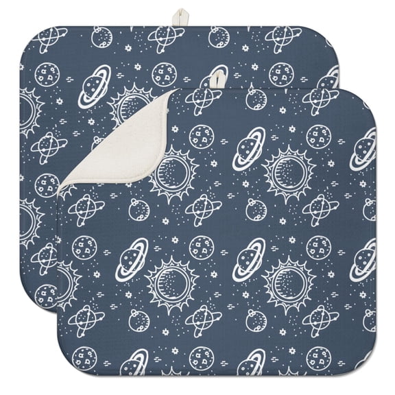 2pcs Planet Themed Dish Drying Mat Heat Resistant Microfiber Pad Multi-Functional for Space Enthusiasts