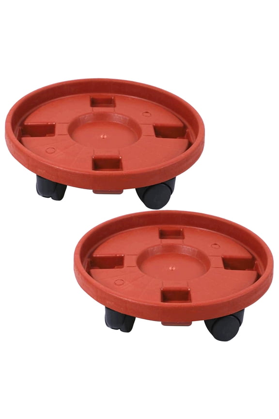 2-Pack Red Plastic Plant Pot Bases with Removable Wheels, 30cm Flower Pot for Indoor and Outdoor Home Use