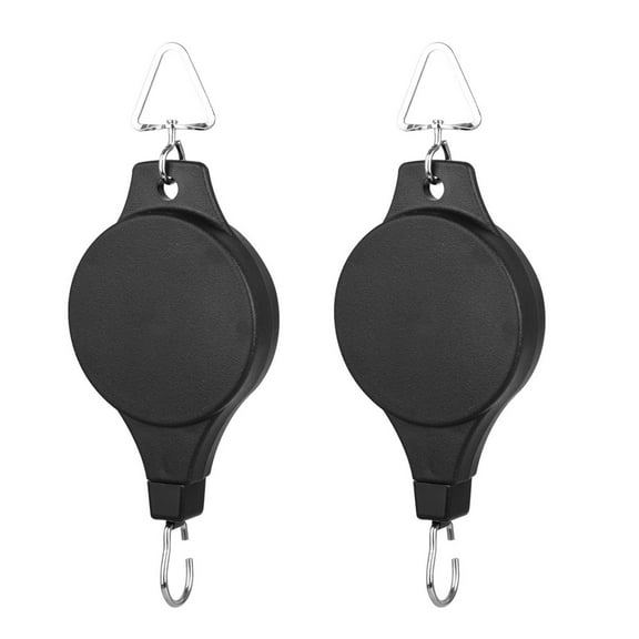2pcs Plant Retractable Pulley, EEEKit Hanger Hanging Planters Flower Basket Hook for Garden Baskets, Pots and Birds Feeder, Black