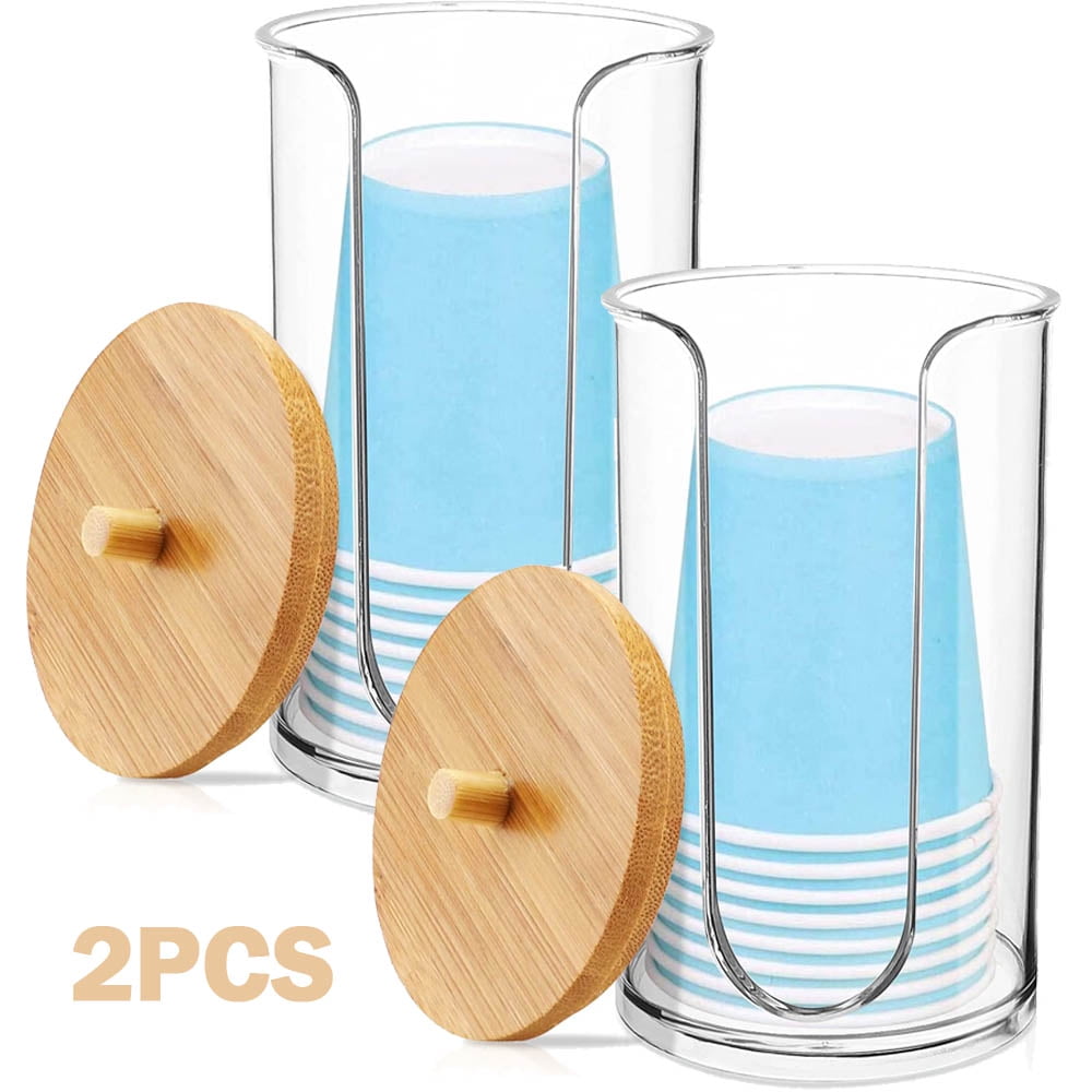 2pcs Plastic Compact Small Disposable Paper Cup Dispenser Storage