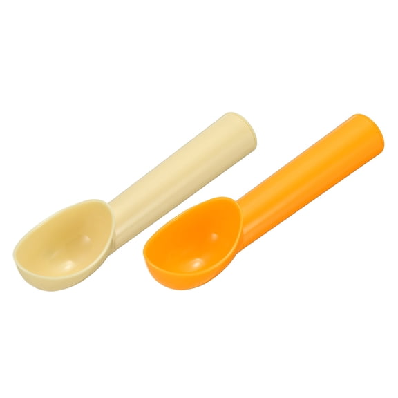 2pcs Plastic Ice Cream Scoops, Fruit Spoons Watermelon Scooper for Ice Cream Yogurt Cupcake Melon Ball Orange Beige