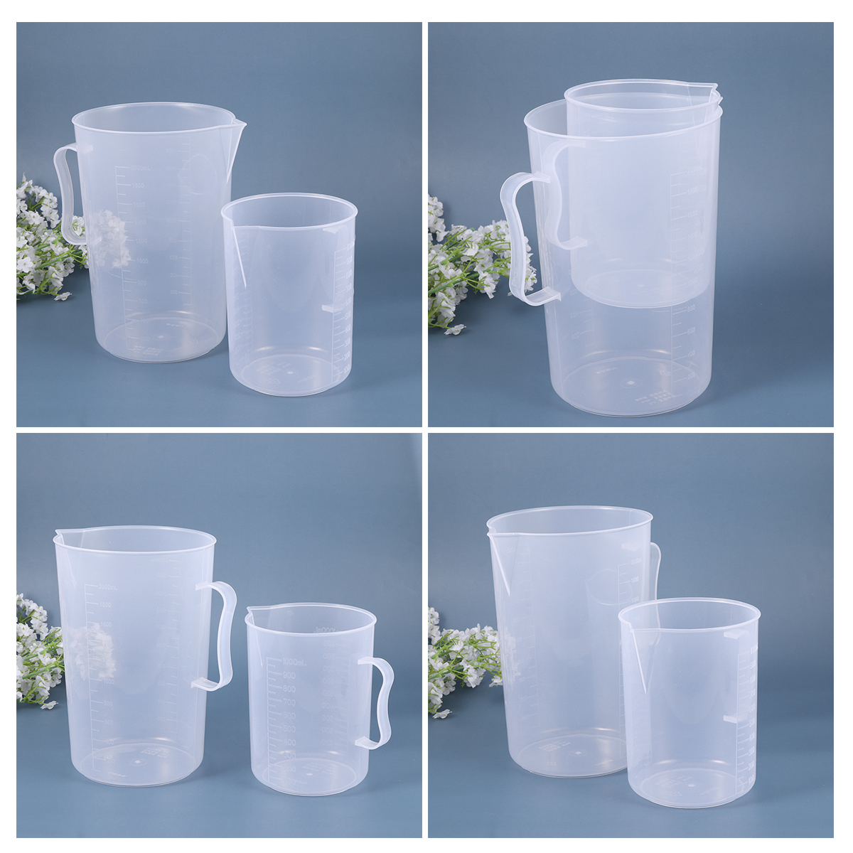 2pcs Plastic Measuring Pitcher with Handle Clear Graduated Cups Large