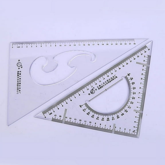 2pcs Right Angle Triangle Ruler Set for Drafting Drawing Includes Protractor Plastic Math Ruler for Students Engineers