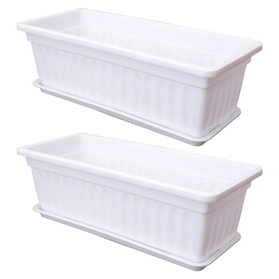 2pcs Plastic Vegetable Flower Boxes Rectangular Flower Pots with Saucers