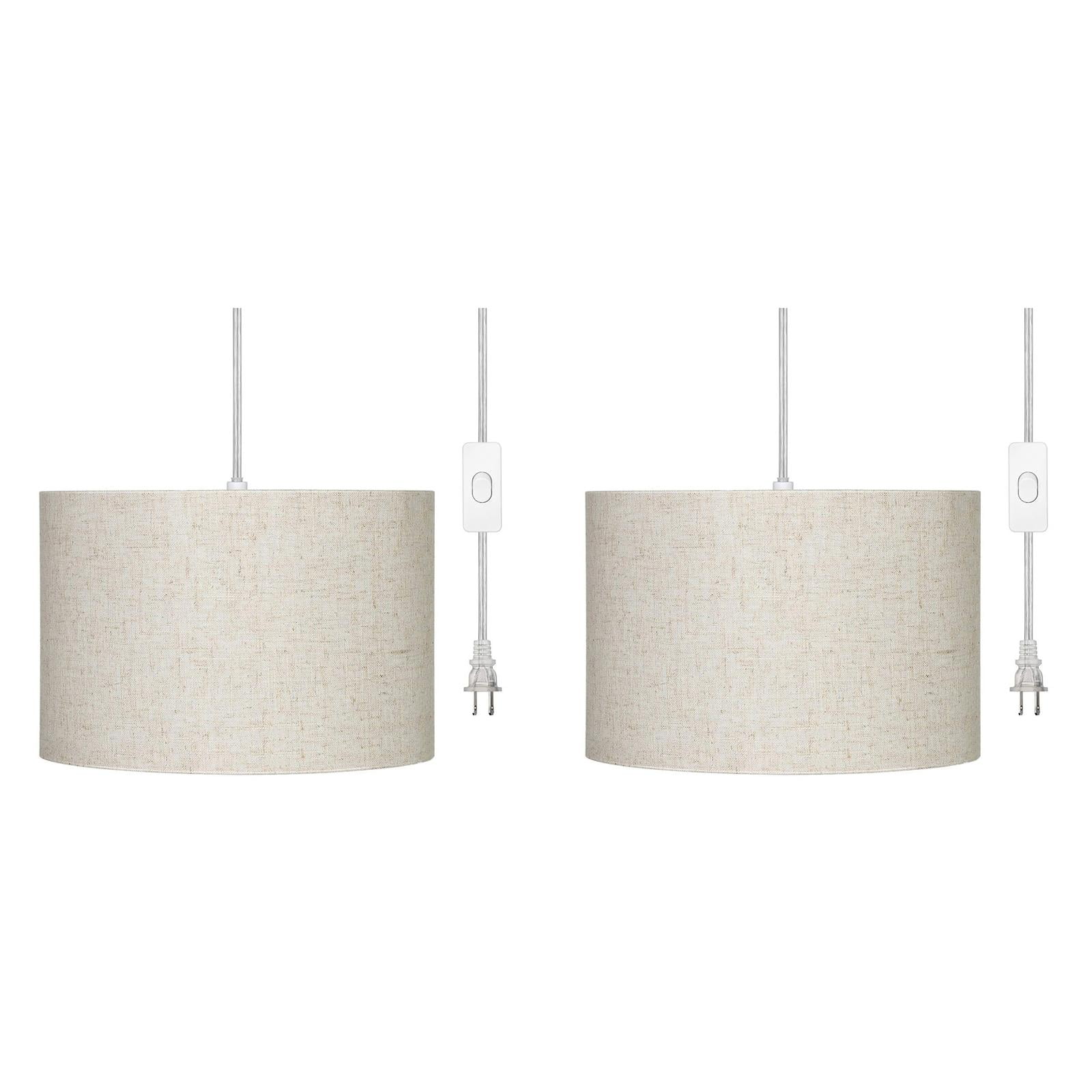 2pcs Plug In Hanging Lamp with 15Ft Cord On/Off Pendant Lighting Modern Fabric Shade Table Lamps for Living Room Bedroom Bedside Kitchen Dining Table 9.5*7.2inch