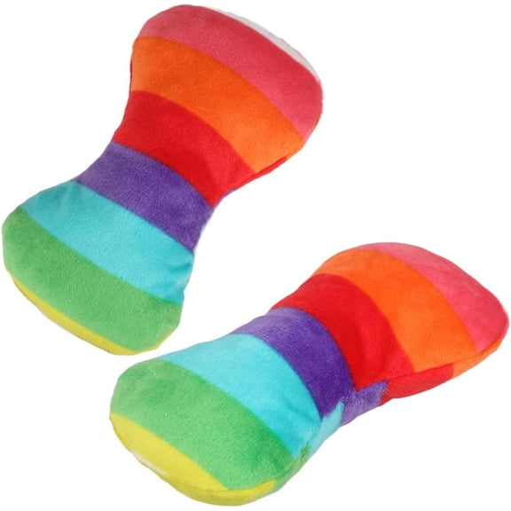 2pcs Plush Dog Chew Bone Shaped Soft Pet Chewing for Small and Large Dogs Rainbow Colored Plush for Teething Relief and Interactive Play Pet Supply for Healthy Exercise and Boredom