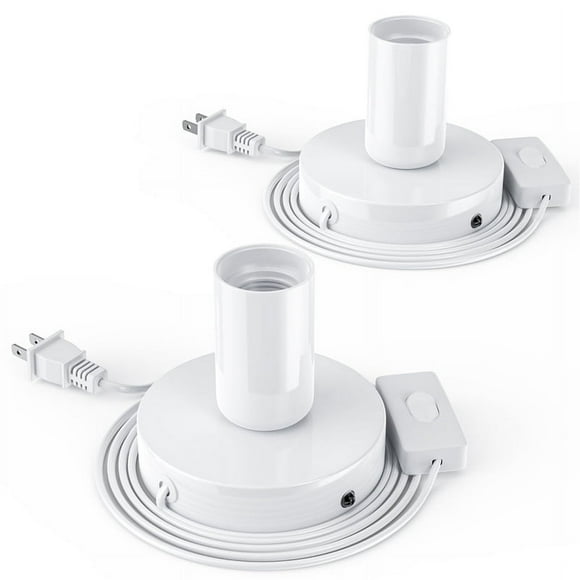 2pcs Polished Metal Desktop/Hanging Light Bulb Socket E26/E27 Lamp Base,Screw Light Bulb Extension Socket US Plug White
