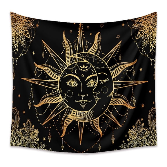 2pcs Polyester Tapestry Wall Hanging Sun and Moon Psychedelic Wall Tapestry with Art Chakra Home Decorations for Bedroom Dorm Decor Rectangle golden 730x950mm