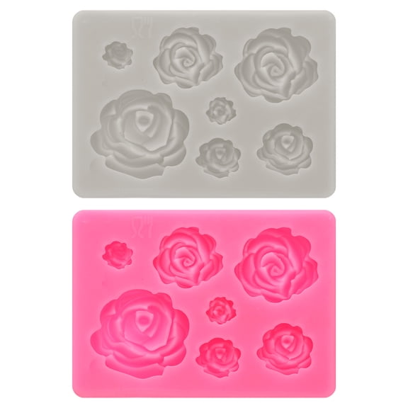 2pcs Polymer Clay Mold, Clay Mold Fondant Mold 7 Roses Flower Mold Silicone for Crafts Air Dry DIY Cake, Pink Grey