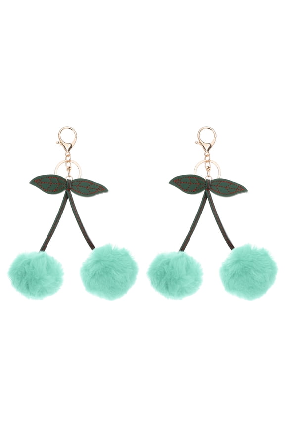 2pcs Pom Pom Keychain, Fluffy Keychain Cute Fur Ball Key Chains Cherry Bag Charm Fake Rabbit Fur for Girls Backpacks Keys Women Purse Gift, Cyan