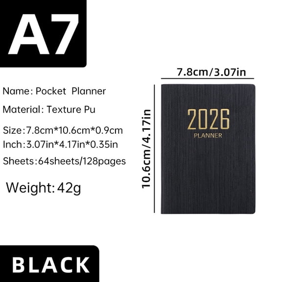 2pcs Portable A7 Weekly Planner 2026 Diary, Mini Creative Notebook with PU Leather Cover, Pocket Journal, Weekly Calendar Notepad