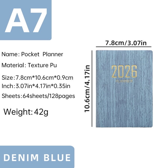 2pcs Portable A7 Weekly Planner 2026 Diary, Mini Creative Notebook with PU Leather Cover, Pocket Journal, Weekly Calendar Notepad
