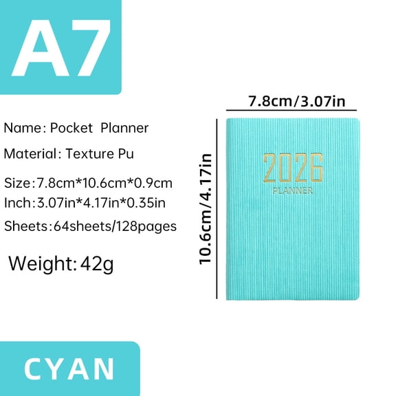 2pcs Portable A7 Weekly Planner 2026 Diary, Mini Creative Notebook with PU Leather Cover, Pocket Journal, Weekly Calendar Notepad