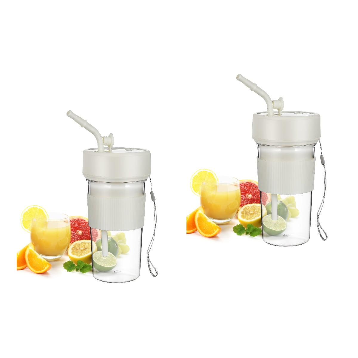 Toyandona Compact Rechargeable Travel Juicer, White, Efficient Motor, Leak-Proof Lid, 2Pcs