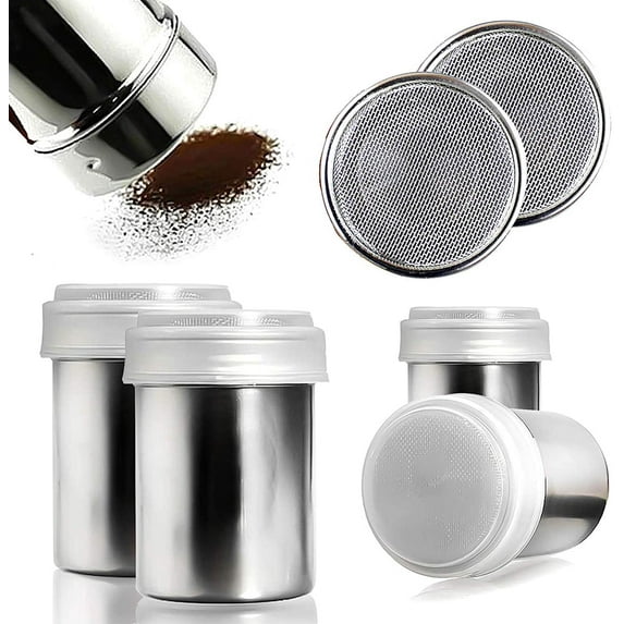2pcs Powdered Sugar Shaker Duster, Cinnamon Shaker Flour Sifter, 7oz Stainless Steel Fine Mesh Dredges Shakers for Cinnamon Flour Salt Pepper