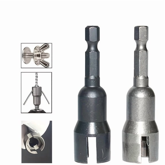 2pcs Power Wing Nut Driver Set - Durable Iron, Drill Bit & Socket Wrench for Quick Panel Nut & Hook Fastening, Versatile Tool for Various Nuts