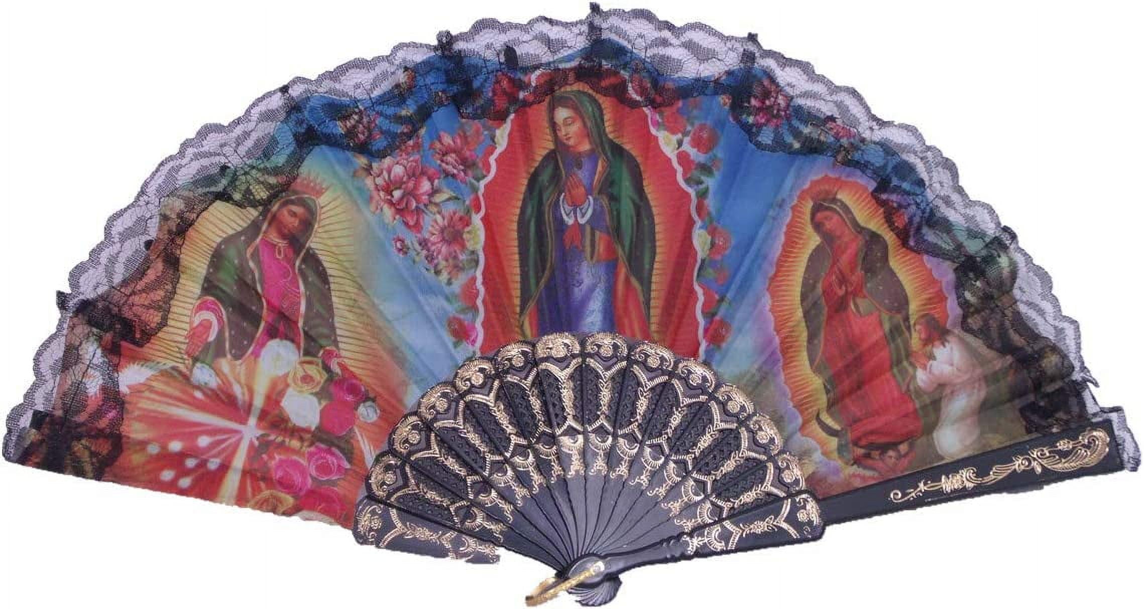 2pcs Prayer Folding Hand Fan Portable Fan Religious With Image 3 Mary and Jesus Handheld Fans Random Color 2PC