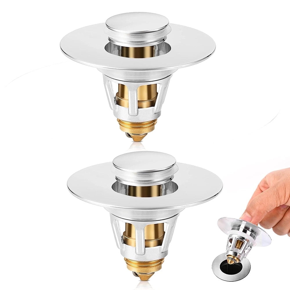 2pcs Premium Basin Pop Up Sink Drain Strainer,Universal Bathroom Sink Stopper,Anti-Leakage and Clogging, with Hair Catcher, Made Brass, Chrome Plated