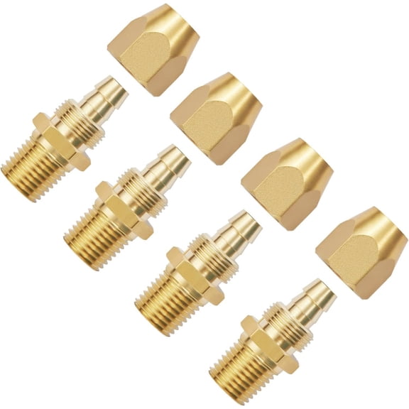 2pcs Premium Solid Brass Pneumatics Reusable Rubber Hose-End Repair Fitting, 3/8" Barb For 3/8-Inch ID Rubber Air Hose With 1/4" NPT