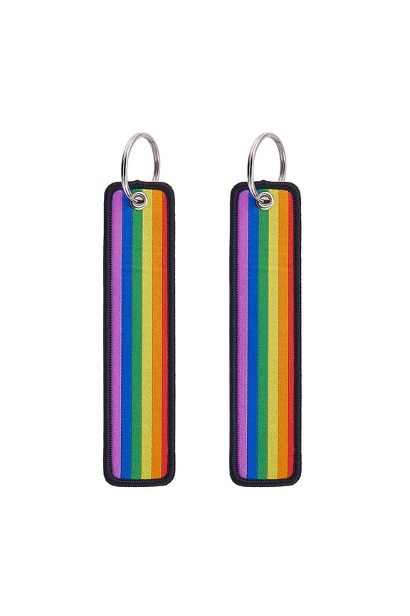 2pcs Pride Rainbow Polyester Keychains with Iron Rings Platinum Colorful 147mm