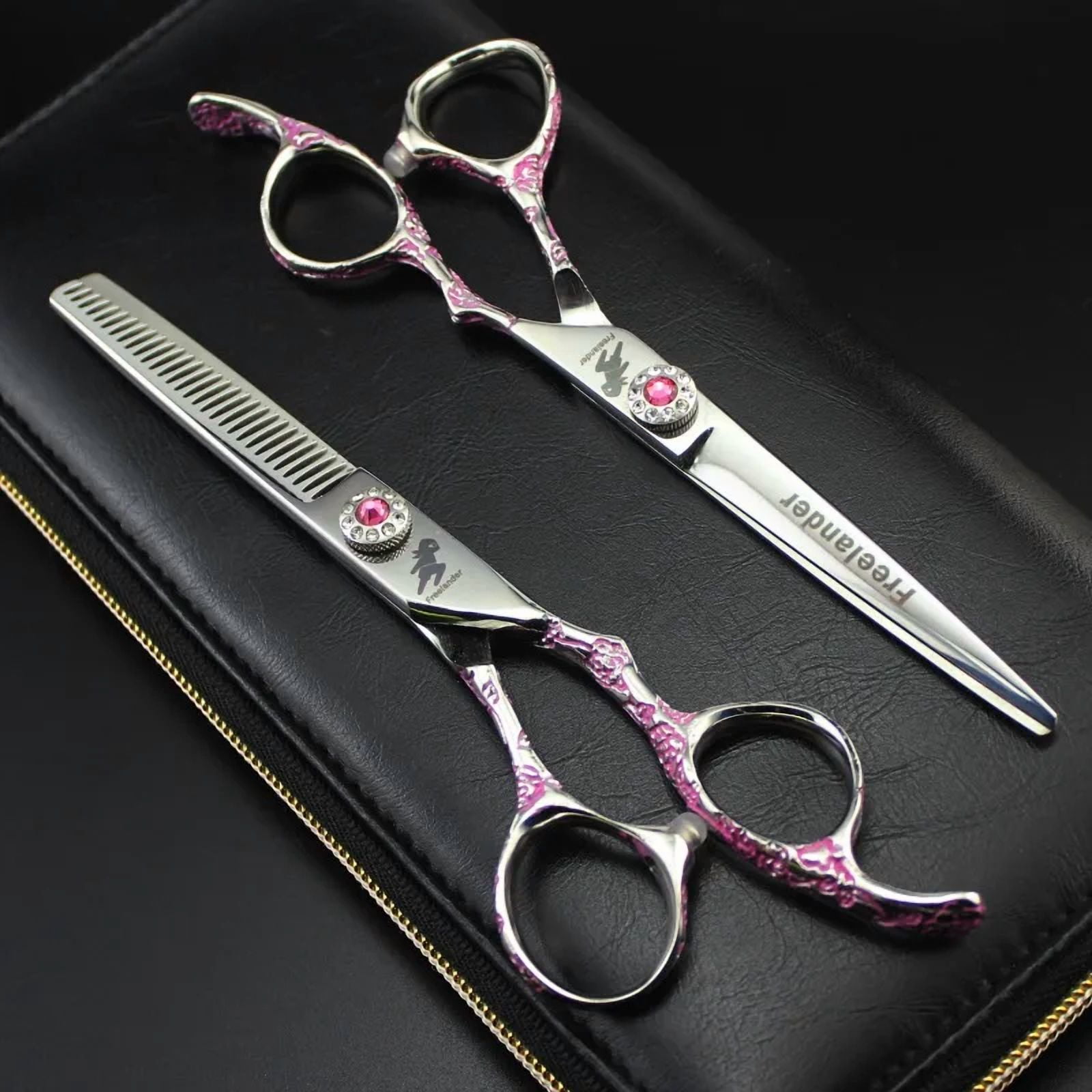 2pcs Professional Japan 440c Steel  Pink Plum 6 '' Hair Scissors Cutting Barber Cut Hair Salon Thinning Shears Hairdressing Scissors