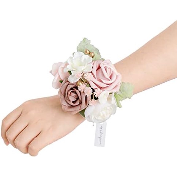 2pcs Prom Wrist Corsage Artificial Flowers, Girl/Mother Corsages Wristlet Décor for Homecoming/Wedding/Anniversary, etc. Dusty Rose$$Home Decor, Kitchen, & Other