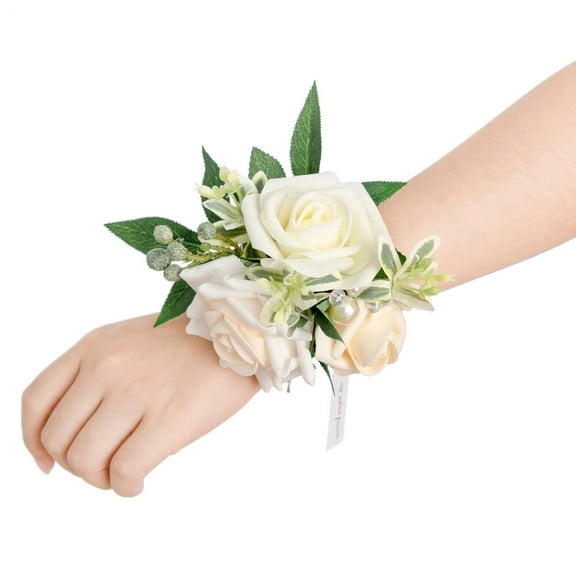 2pcs Prom Wrist Corsage Artificial Flowers, Girl/Mother Corsages Wristlet Décor for Homecoming/Wedding/Anniversary, etc. Dusty Rose