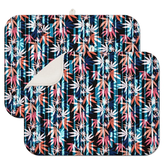 2pcs Psychedelic Cannabis Leaf Dish Drying Mat, Machine Washable & Durable Sink Pad, Urban Street Style