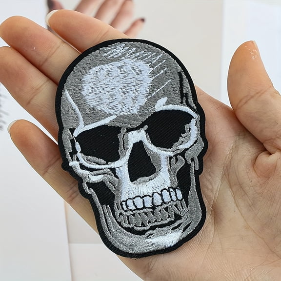 2pcs Punk Skull Embroidered Patches - Iron-On/Sew-On Decals for DIY Clothing, Jeans, Bags - Hip Hop Style Fabric Appliques