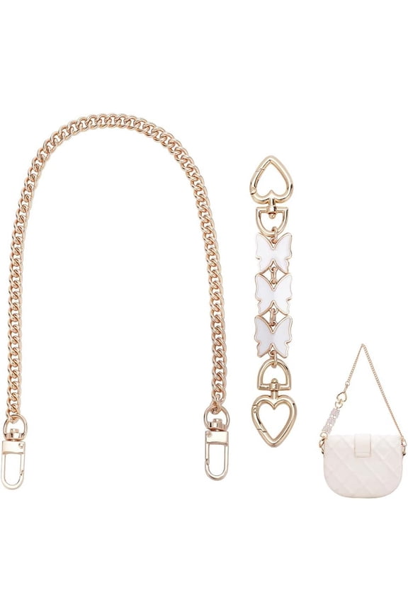 2pcs Purse Chain Straps White Butterfly Bag Straps Extender Alloy Curb Chain Bag Straps Purse Decoration Charms for Crossbody Bags Shoulder Bags Handbags Replacement 16cm & 40.5cm