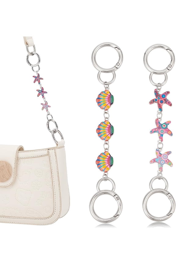 2pcs Purse Strap Extender Shell Shape Purse Chain Extender Starfish Alloy Enamel Bag Extender Chain Replacement Short Backpack Decorated Chain for Handbag Clutch Supplies 1