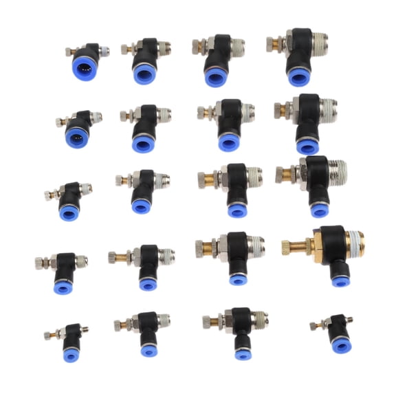 2pcs Push in Elbow Fitting Speed Flow Control Pneumatic Connector SL4 6 8 10 12mm to M5" 1/8" 1/4" 3/8" 1/2" Tube Hose Air Fittings