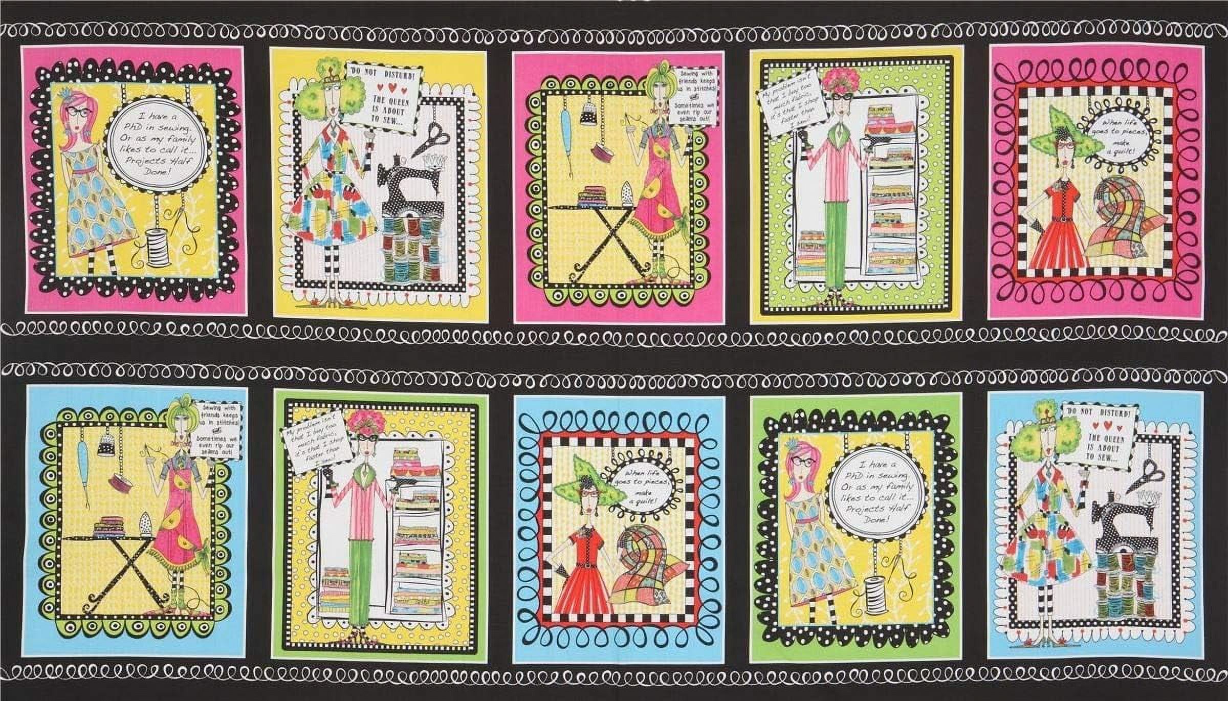 2pcs QT Fabrics Sew Sewing Picture Patches 24'' Panel Fabric, Black