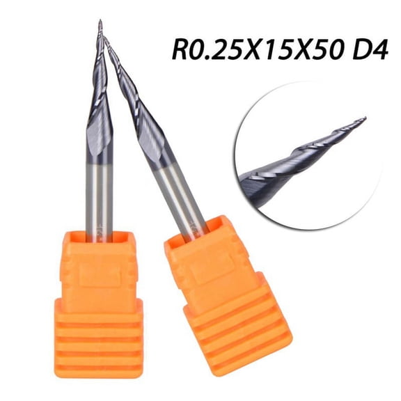 2pcs R0.25 D4 Carbide Tungsten Tapered End Mills Ball Nose 2 Flutes HRC55 Tool