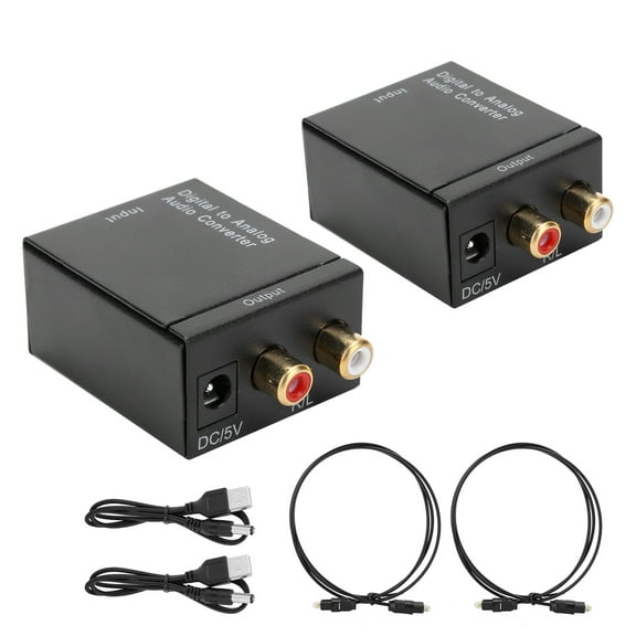 2pcs RCA L/R Audio Converter Adapter Digital to Analog Coaxial Audio Decoder with Optical Fiber