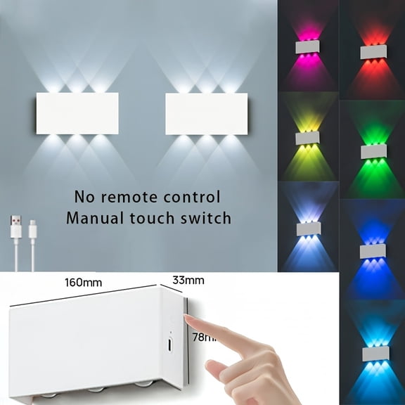 2pcs RGB 7-color Wall Light Battery Powered Degree Bedroom Corridor Living Room Decoration Creative Seven Color Gradient Dimming Night Light