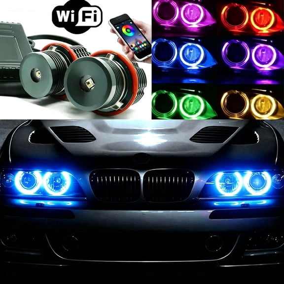 2pcs RGB LED Angel Eye Halo Ring Phone Control Bulbs for For BMW E39 E53 E60 E66 E83