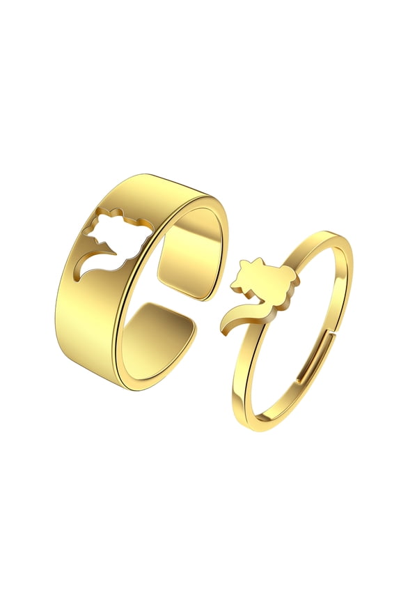2pcs Raccoon Promise Ring for Couples - Raccoon Jewelry Matching Ring Alternative Engagement Ring Band Sets 316L Stainless Steel Adjustable Open Ring