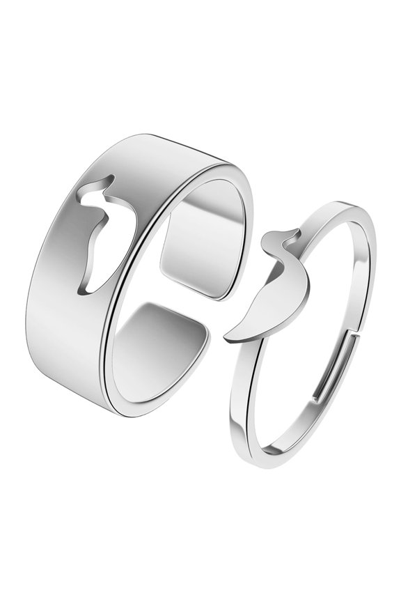 2pcs Raccoon Promise Ring for Couples - Raccoon Jewelry Matching Ring Alternative Engagement Ring Band Sets 316L Stainless Steel Adjustable Open Ring